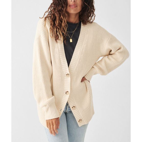 Faherty Sweaters - Faherty Cozy Cream Cotton Boyfriend Cardigan Sweater